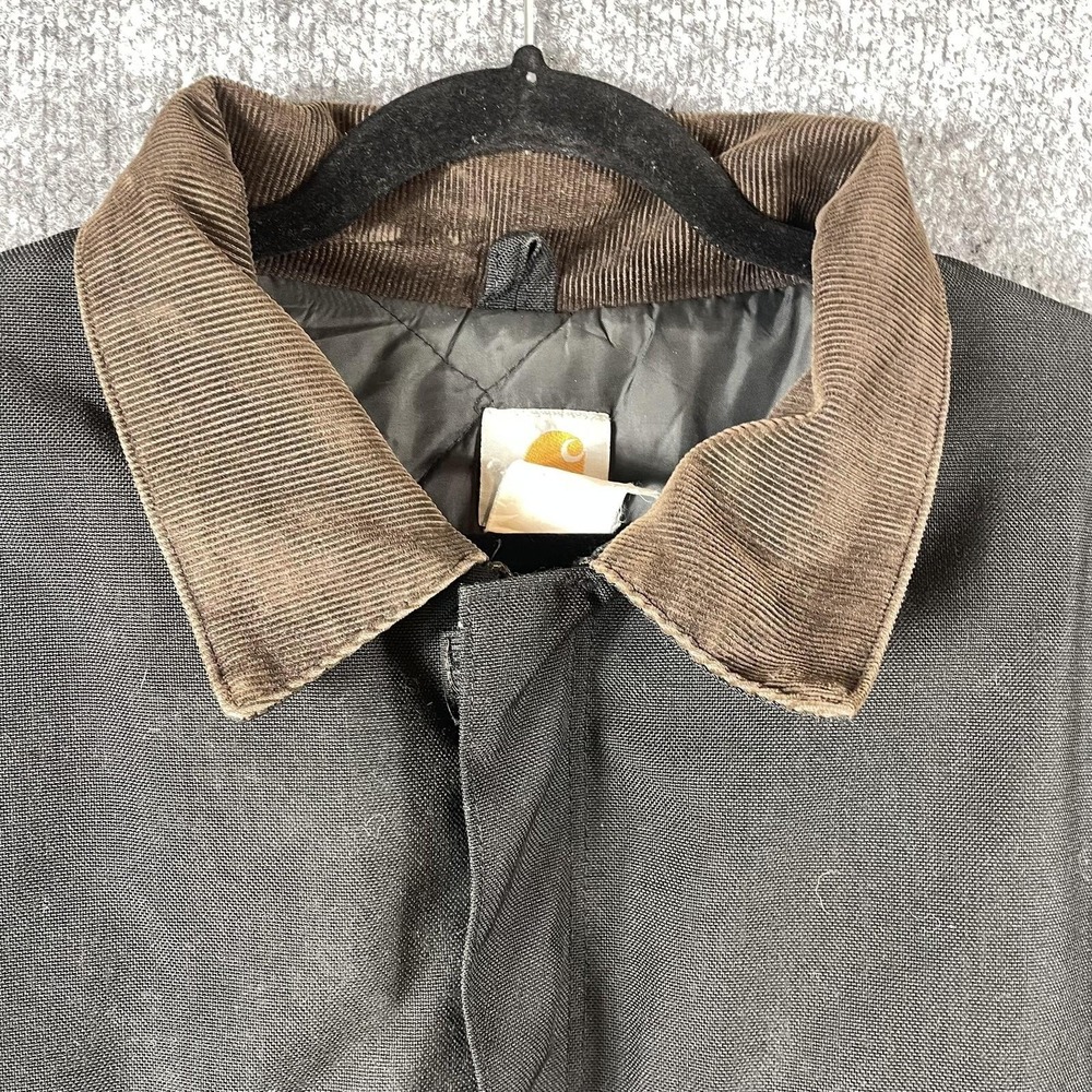 VTG Carhartt Jacket Mens XL Black Canvas Lined Workwear Full Zip Corduroy Collar - Picture 6 of 16